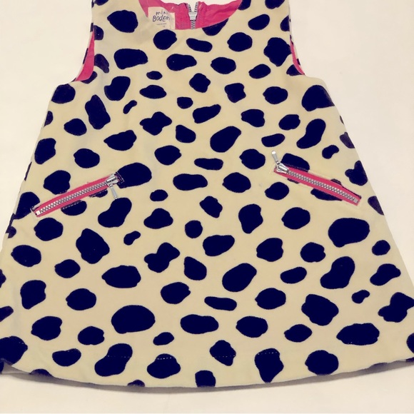 Mini Boden Other - Mini Boden Sleeveless Velvet Cow Print Cream Dress Pink Lining Size 1 1/2 x 2Y